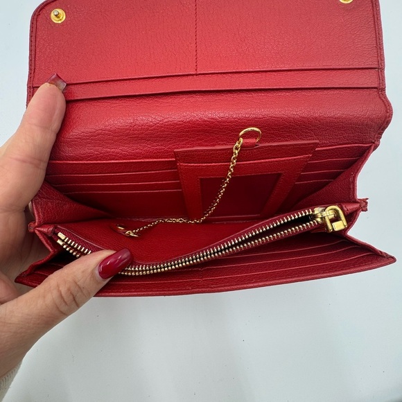 MIU MIU Leather Red long wallet n a detachable ID holder with Chain Like New - Picture 11 of 16